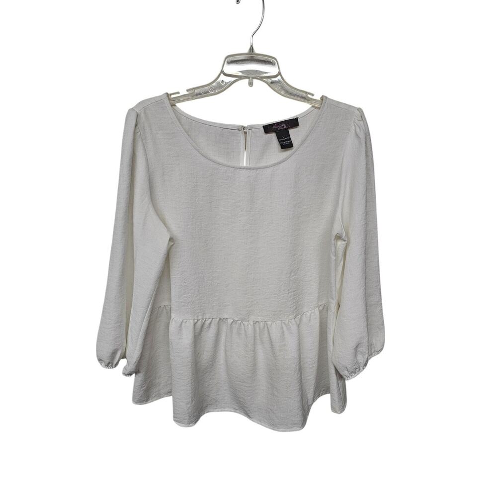Olivia & Martin Top White Blouse Sz L Cottagecore Lightweight Balloon Sleeve